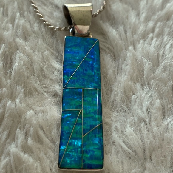 Navajo Blue Fire Opal Pendant - Picture 4 of 6